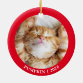 First Christmas Kitten Cat Personalisiertes Foto Keramik Ornament (Hinten)