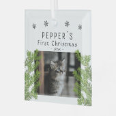 First Christmas Kitten Cine Pine Foto Keepake Ornament Aus Glas (Vorderseite links)