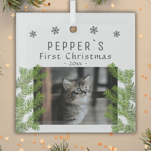 First Christmas Kitten Cine Pine Foto Keepake Ornament Aus Glas