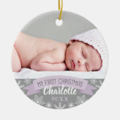 First Christmas Lavender Purple Baby Girl Foto Keramik Ornament (Vorne)