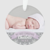 First Christmas Lavender Purple Baby Girl Foto Ornament (Vorderseite)