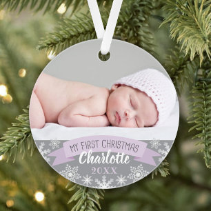 First Christmas Lavender Purple Baby Girl Foto Ornament