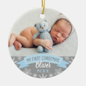 First Christmas Light Blue Baby Boy Foto Keramik Ornament (Vorne)