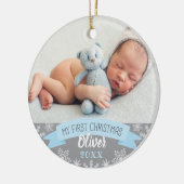 First Christmas Light Blue Baby Boy Foto Keramik Ornament (Links)