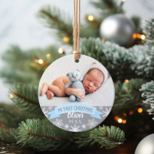 First Christmas Light Blue Baby Boy Foto