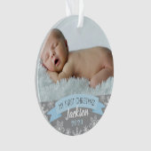 First Christmas Light Blue Baby Boy Foto Ornament (Vorderseite)