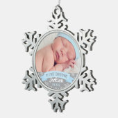 First Christmas Light Blue Baby Boy Foto Schneeflocken Zinn-Ornament (Rechts)