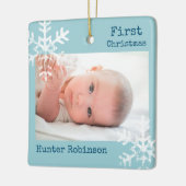 First Christmas Light Blue Navy Foto Snowflakes Keramikornament (Links)