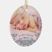 First Christmas Light Pink Baby Girl Foto Keramik Ornament (Rechts)