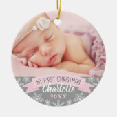 First Christmas Light Pink Baby Girl Foto Keramik Ornament (Vorne)