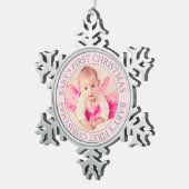 First Christmas Light Pink Custom Baby Girl Foto Schneeflocken Zinn-Ornament (Rechts)