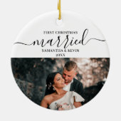 First Christmas Married Mr Mrs Couple Names Photo Keramik Ornament (Hinten)