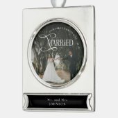 First Christmas Married Mr & Mrs Couples Photo  Banner-Ornament Silber (Links)