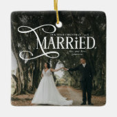 First Christmas Married Mr & Mrs Couples Photo Keramikornament (Vorderseite)