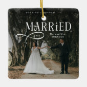 First Christmas Married Mr & Mrs Couples Photo  Keramikornament (Vorderseite)