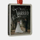 First Christmas Married Mr & Mrs Couples Photo  Ornament Aus Metall (Rechts)