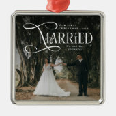 First Christmas Married Mr & Mrs Couples Photo  Ornament Aus Metall (Vorne)
