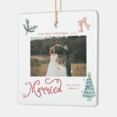 First Christmas Married Mr & Mrs Photo Whimsical Keramikornament (Links)