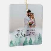 First Christmas Married Winter Forest 2 Foto Keramikornament (Rechts)