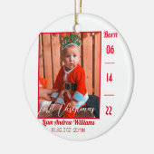 First Christmas Modern Baby Birth Stats Foto Keramik Ornament (Links)