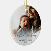 First Christmas Modern Handgeschriebenes Baby Foto Keramik Ornament (Rechts)