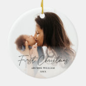 First Christmas Modern Handgeschriebenes Baby Foto Keramik Ornament (Hinten)