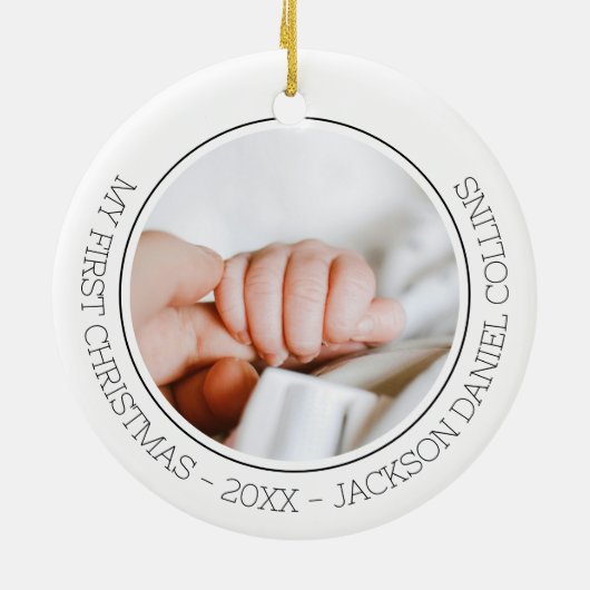 First Christmas Modern Simple Baby 2 Foto Newborn Keramik Ornament (Hinten)