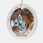 First Christmas Mom Dad Wonderland Baby Photo Red Keramik Ornament (Links)