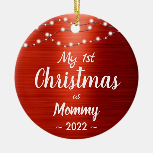 First Christmas Mommy String Lights Name Foto Keramik Ornament (Vorne)
