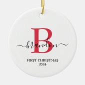 First Christmas Monogram Baby Name Xmas Custom Keramik Ornament (Vorne)