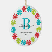 First Christmas Monogram Baby Name Xmas Wreath Keramik Ornament (Rechts)