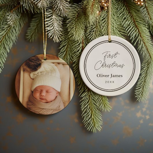 First Christmas Monogram Foto Holiday Ornament
