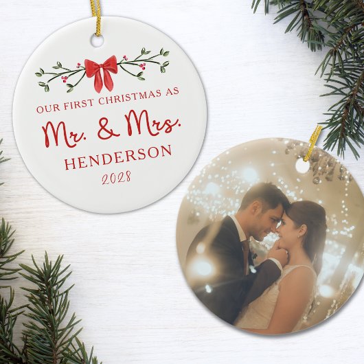 First Christmas Mr. & Mrs. Custom Newlywed Foto Keramik Ornament