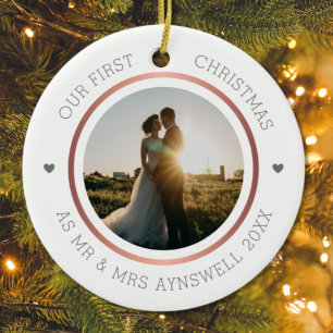 First Christmas Mr. & Mrs. Foto Moderne Elegant Keramik Ornament