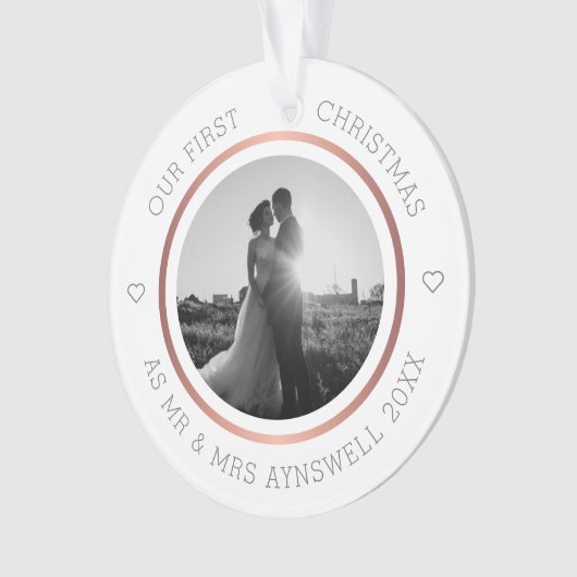 First Christmas Mr. & Mrs. Foto Moderne Elegant Ornament (Vorderseite)