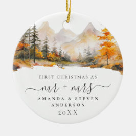 First Christmas Mr Mrs Mountain Forest Wedding Keramik Ornament