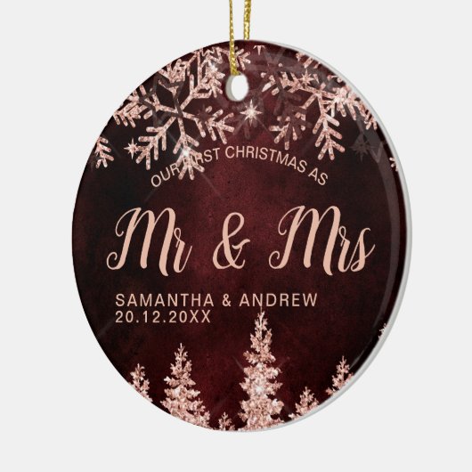 First Christmas Mr & Mrs. Rose gold Glitter snow Keramik Ornament (Links)