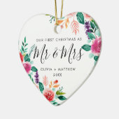 First Christmas Mr. & Mrs. Script Floral Foto Keramik Ornament (Links)