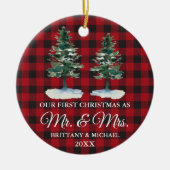 First Christmas Mr. und Mrs Two Pines Red Kariert Keramik Ornament (Vorne)