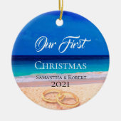 First Christmas Name Date Tropical Beach Keramik Ornament (Vorne)