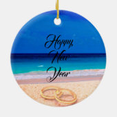 First Christmas Name Date Tropical Beach Keramik Ornament (Hinten)