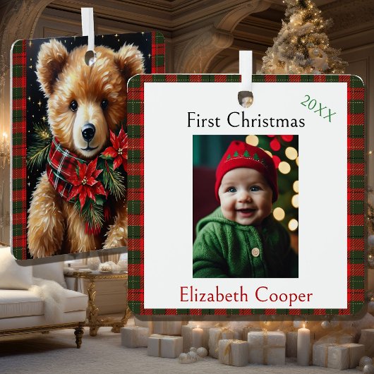 First Christmas Name Year Teddy Bear Ornament Aus Metall