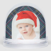 First Christmas navy holiday plaid two photo Schneekugeln (Vorderseite)