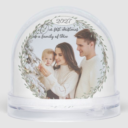 First Christmas new baby photo family of three Schneekugeln (Rückseite)