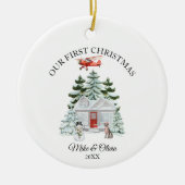 First Christmas New Home Airplane House Dog Custom Keramik Ornament (Vorne)