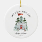 First Christmas New Home Airplane House Dog Custom Keramik Ornament (Hinten)