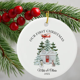 First Christmas New Home Airplane House Dog Custom Keramik Ornament