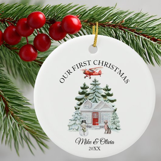 First Christmas New Home Airplane House Dog Custom Keramik Ornament