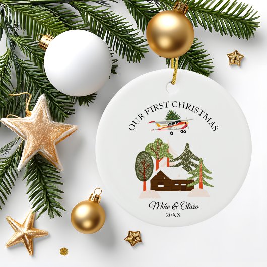 First Christmas New Home Cessna Airplane and Tree Keramik Ornament