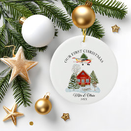 First Christmas New Home Cessna Airplane and Tree Keramik Ornament